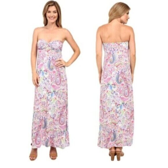 Tommy Bahama Womens Paisley Lightweight Strapless Maxi Dress Size Medium - Picture 1 of 5